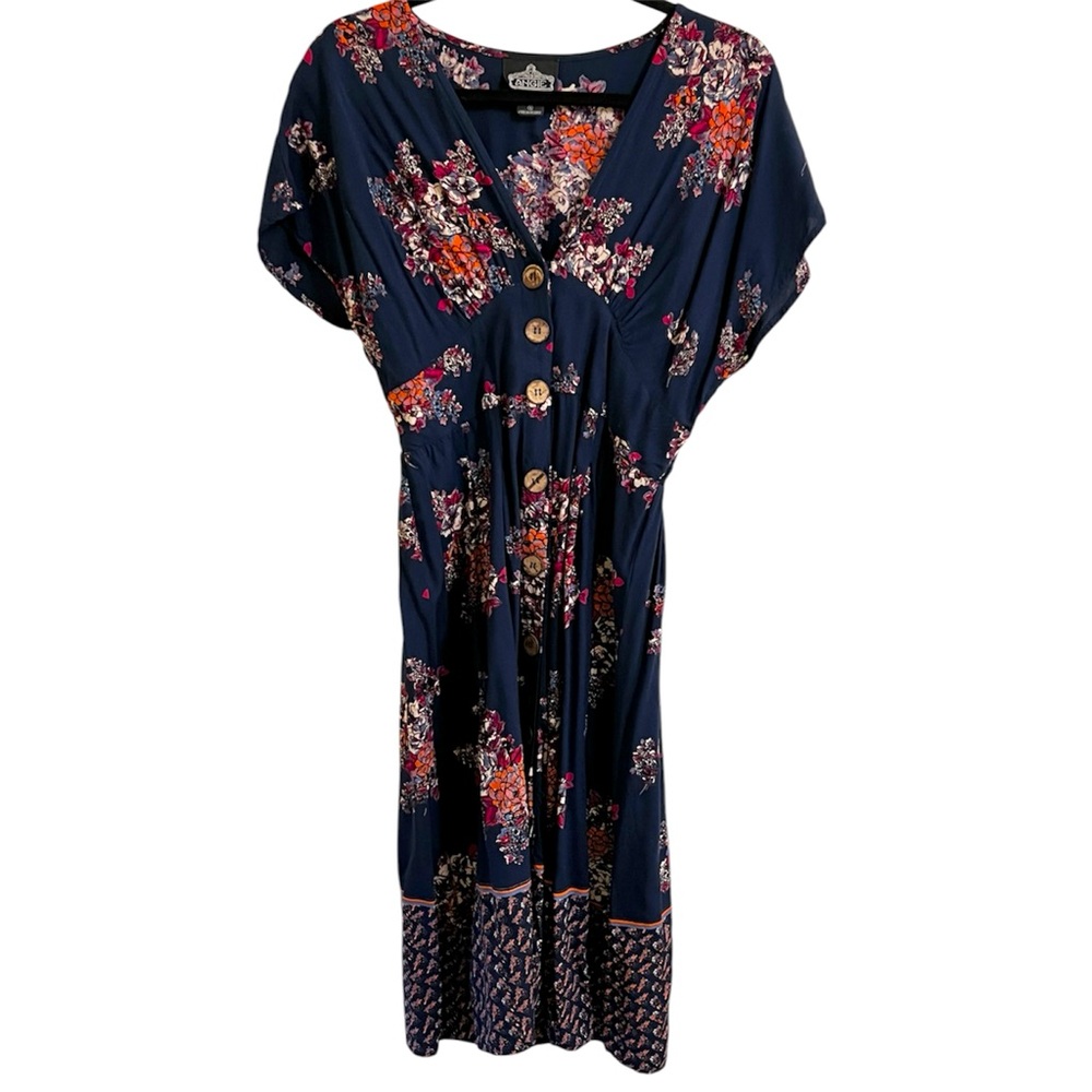 Angie Midi 90s y2k Boho Feminine Floral Dress Flowy Ethereal Button Front Small